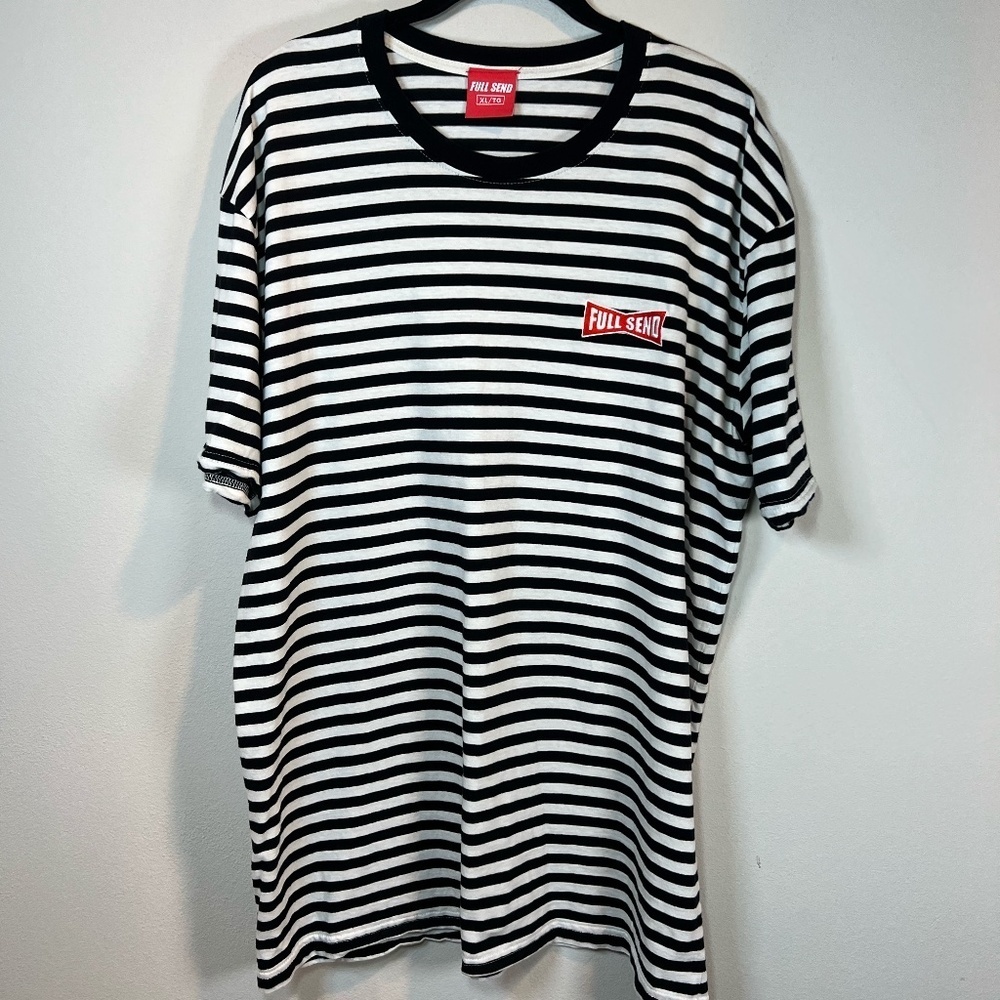 Full Send Nelk Boys Striped Crewneck T-Shirt Black White Embroidered Logo  Sz XL